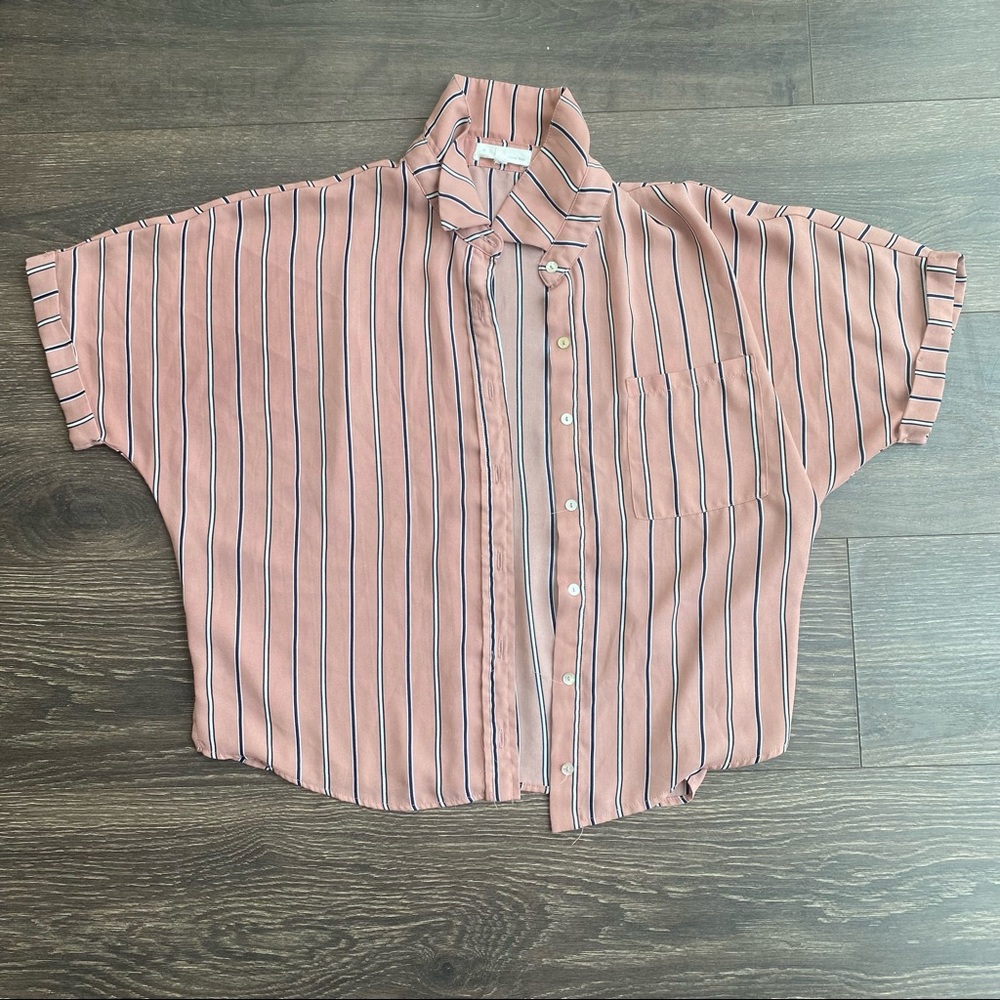 pink blouse button up, size M, color pink, black,white
